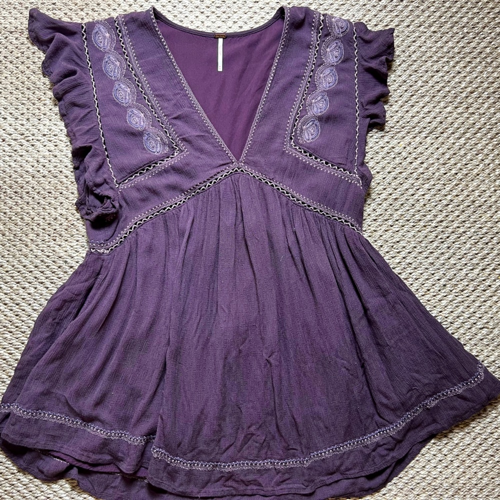 Free people purple blouse size medium women embroidered